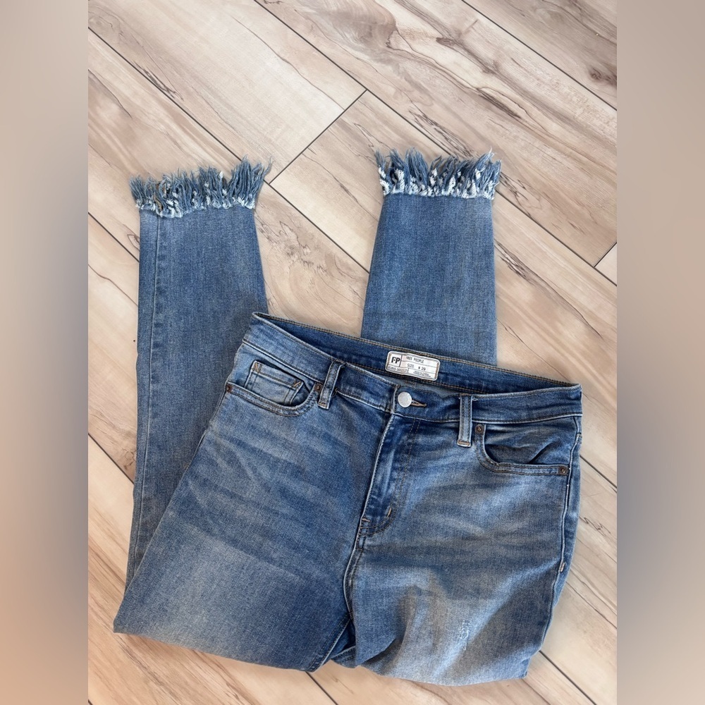 Free People Distressed Blue Ankle Jeans